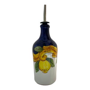 Hand-Painted Ceramic Olive Oil Bottle: Italian Lemon Cruet (16.9 oz)