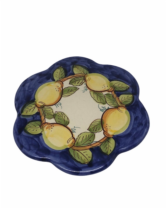 Hand Painted Ceramic Trivet: Lemon Design, Made in Italy
