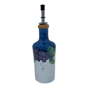Ceramic Olive Oil Bottle | Italian Oil Decanter | Fruit Painted Cruet | Pottery Made in Italy