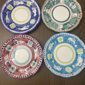 Ceramic Plates Set of 4 | Italian Tableware | Dinnerware Set | 10” Dinner Plate | Fish   Plates |Pottery Made in Italy | Pottery from Vietri