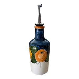 Ceramic Olive Oil Bottle | Italian Oil Decanter | Fruit Painted Cruet | Pottery Made in Italy
