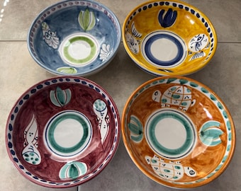 Ceramic Bowls Set of 4 | Italian Tableware | Vietri Style Dish Set | 6” Bowl for Cereal Soup | Animal Plates |Pottery Made in Italy