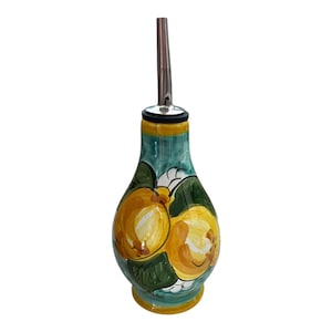Ceramic Olive Oil Bottle | Italian Decanter Lemon Design | Cruet Made in Italy | Oil bottle with Lemon Motif