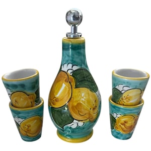 Hand-Painted Limoncello Bottle & Shot Glass Set - Italian Pottery