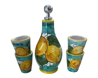 Hand-Painted Limoncello Bottle & Shot Glass Set - Italian Pottery