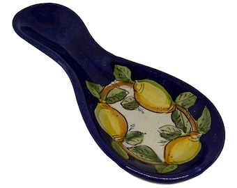Italian Ceramics Spoon Rest decorated Lemon Made in Italy
