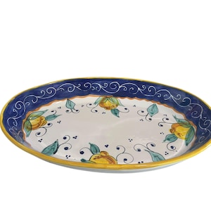 Bandeja de cerámica italiana pintada a mano con diseño de limón – Bandeja para servir – Cerámica artesanal – Decoración de cocina con diseño de limón – Disponible en varios tamaños