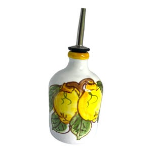 Ceramic Olive Oil Bottle | Italian Oil Decanter | Lemon Painted Cruet | Pottery Made in Italy | Holds 8.5 oz