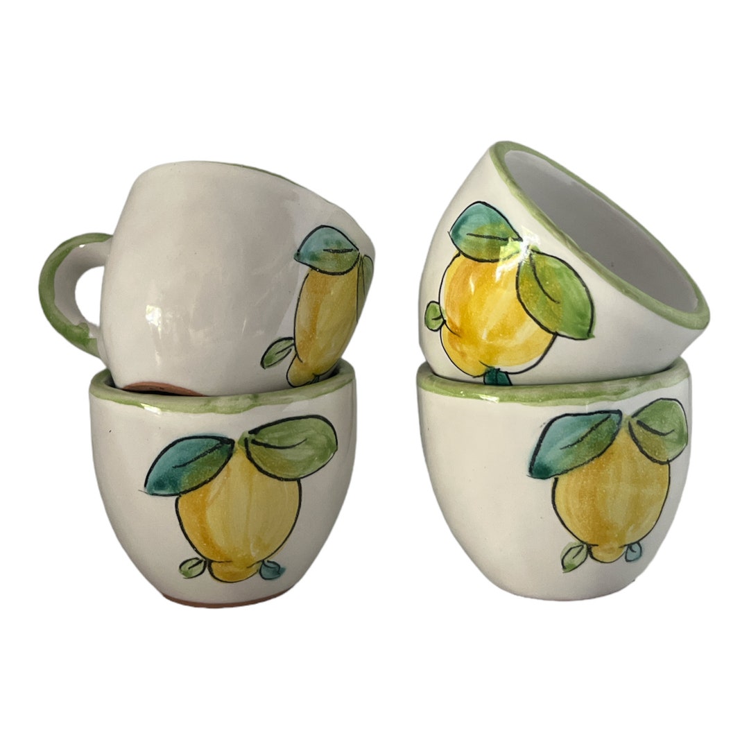 Ceramic Espresso Cups Set of 4 Mugs Coffee Cups With Lemons Pottery