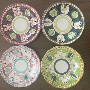 Handmade Italian Ceramic Salad Plates: Animal Design, Set of 4