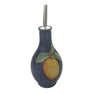 Ceramic Olive Oil Bottle | Italian Pottery | Oil Decanter Lemon Design | Cruet Made in Italy