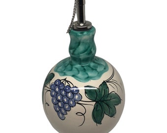 Ceramic Olive Oil bottle with Grapes and Cherries Decanter,EVOO cruet Made in Italy pottery