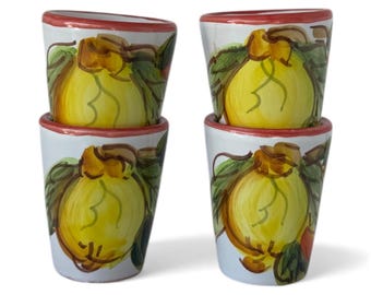 Limoncello Glass Set | Lemon Ceramic Liqueur Cups| Limoncello lover gift set | Hand Painted Pomegranate Shot Glasses | Made in Italy Pottery