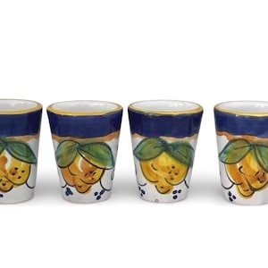 Limoncello Glass Set | Lemon Ceramic Liqueur Cups| Limoncello lover gift set | Hand Painted Lemon Shot Glasses | Made in Italy Pottery