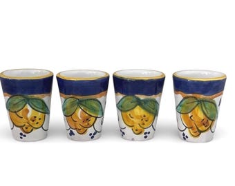 Limoncello Glass Set | Lemon Ceramic Liqueur Cups| Limoncello lover gift set | Hand Painted Lemon Shot Glasses | Made in Italy Pottery