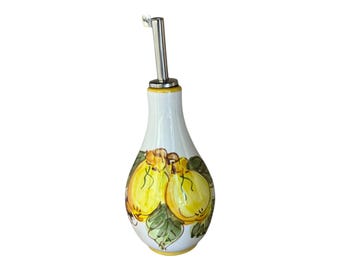 Hand Painted Lemon Olive Oil Dispenser Bottle 8.5 oz Italian Ceramic | Made in Italy Cruet for Kitchen, Vinegar, Salad Oil