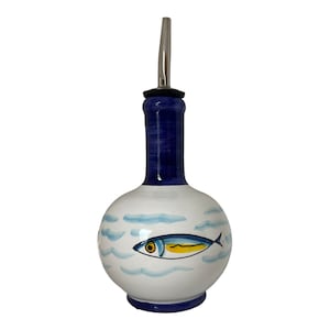 Ceramic Oil Bottle | Pottery with Anchovies | Italian Ceramics | Kitchenware Made in Italy | Oil Cruet | Pottery with Fish