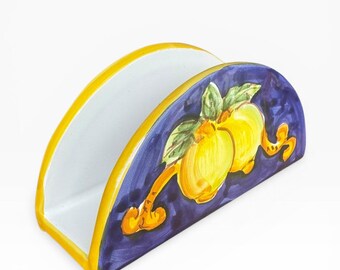 Italian Ceramic Napkin Holder, Hand Painted Lemon Design, Made in Italy Kitchen Decor