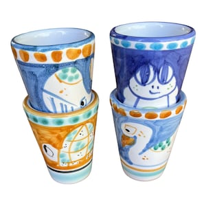 Hand-Painted Limoncello Shot Glasses: Vietri Style Ceramic Cups, Set of 4