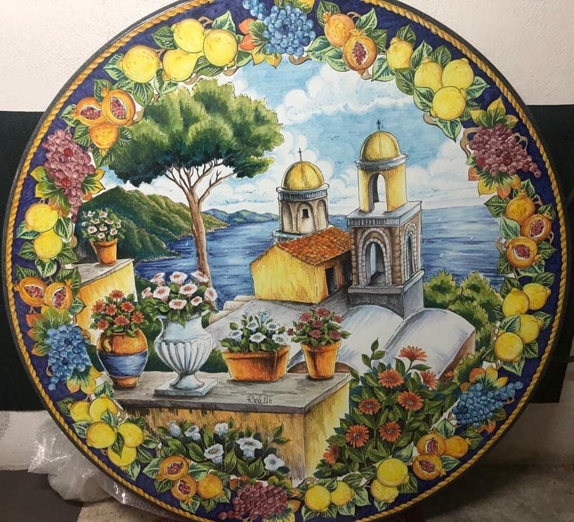 Hand-painted Ravello Lava Stone Table: Amalfi Coast Lemons