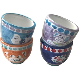 Espresso Cup Set of 4 | Vietri Style Ceramic Cups | 2 oz Italian Coffee Cups| Coffee lover gift set | Made in Italy Pottery