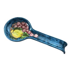 Ceramic Spoon Rest | Lemon Tableware | Spoon Rest with Lemon and Grape Motif | Made in Italy | Wall Mountable Spoon Rest | Wall Decor