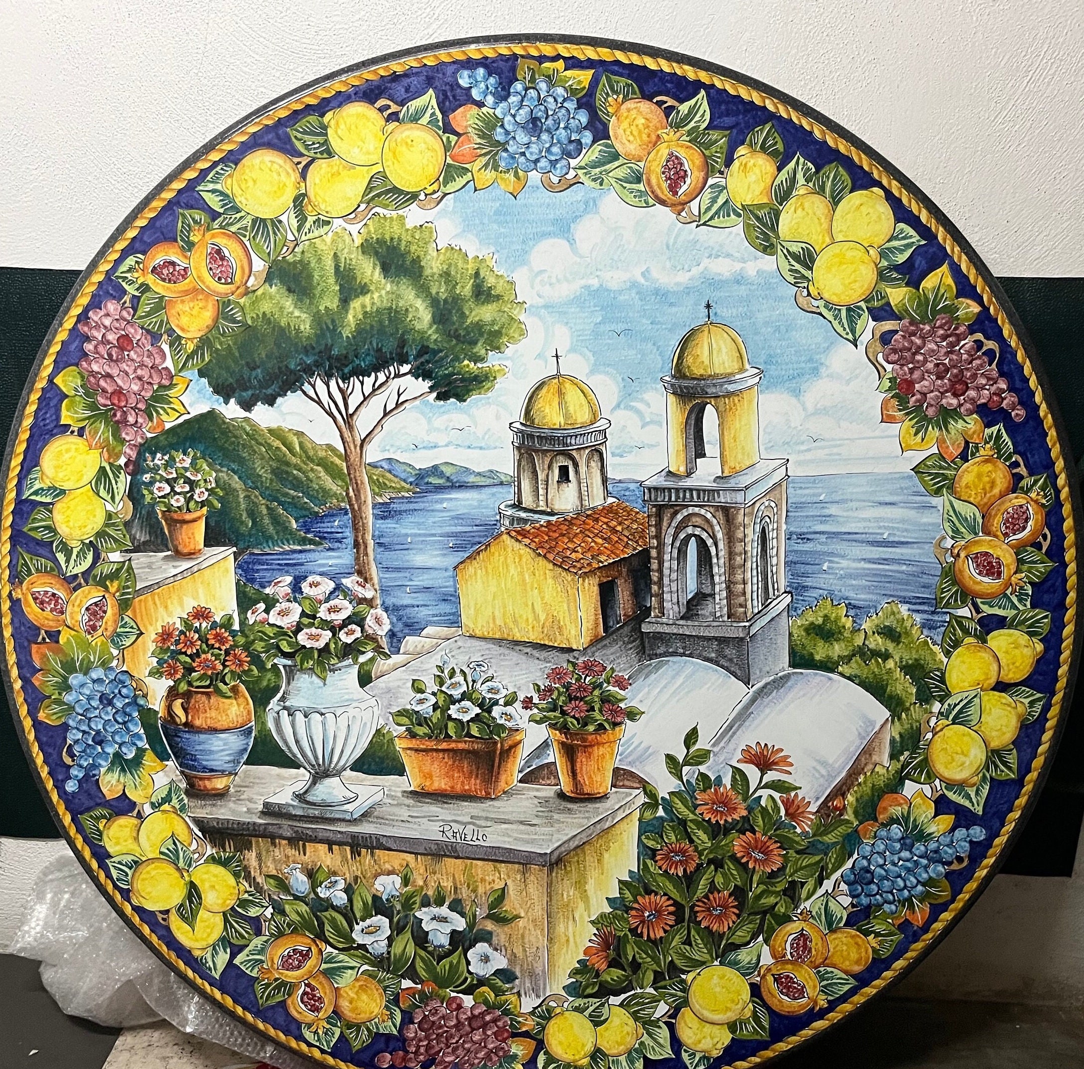 Hand-painted Ravello Lava Stone Table: Amalfi Coast Lemons