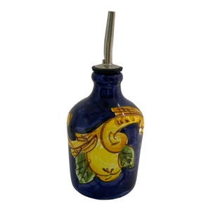 Ceramic Olive Oil Bottle | Italian Oil Decanter | Lemon Painted Cruet | Pottery Made in Italy | Holds 8.5 oz