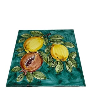 Lemon Ceramic Tile | Italian Wall Tiles | Wall Hanging with Pomegranates | Hand Painted Wall Mural | Pottery Made in Italy