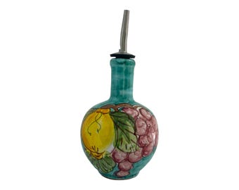 Botella de aceite de oliva de cerámica: Decantador de cerámica italiana pintado a mano