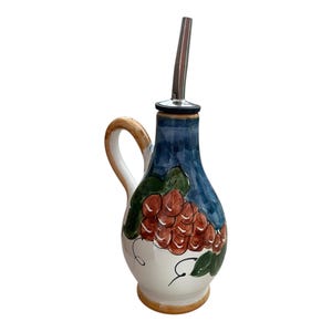 Ceramic Olive Oil Bottle | Italian Decanter Grape Design | Cruet Made in Italy | Oil bottle with Handle