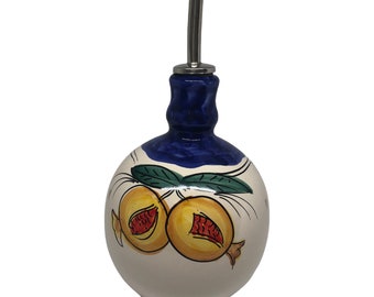 Ceramic Olive Oil bottle with Grapes and Pomegranate Decanter,EVOO cruet Made in Italy pottery