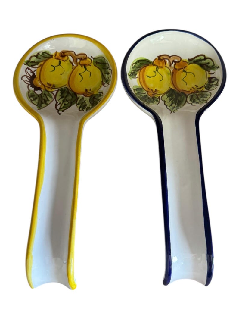 Italian Lemon Spoon Rest | Hand Painted Ceramic, Blue or Yellow Rim ...