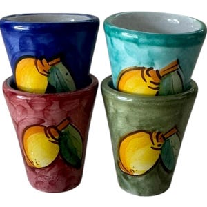 Hand-Painted Limoncello Shot Glasses: Italian Ceramic Liqueur Cups, Set of 4
