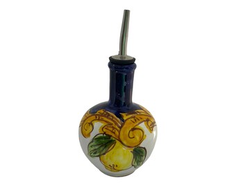 Botella de aceite de oliva de cerámica pintada a mano: Decantador de cerámica italiana (500 ml)