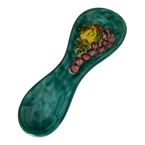 Hand-Painted Ceramic Spoon Rest: Lemon & Grape Design, Made in Italy