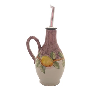 Hand-Painted Italian Ceramic Olive Oil Bottle: Lemon Decor