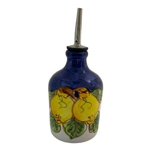 Hand-Painted Ceramic Olive Oil Bottle: Italian Lemon Cruet (8.5 oz)