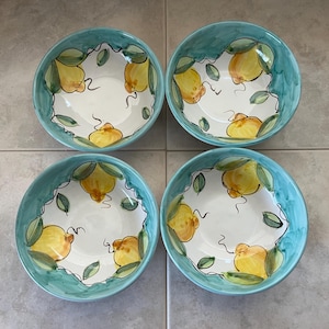 Lemon Ceramic Bowls Set: Italian Pottery, 6&quot; Handmade Bowls