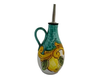 Botella de aceite de oliva de cerámica pintada a mano: Decantador de cerámica italiana (250 ml)