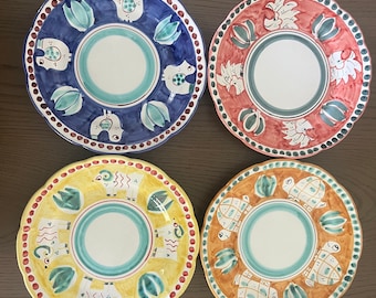 Ceramic Plates Set of 4 | Italian Tableware | Vietri Style Dish Set | 10” Dinner Plate | Animal  Plates |Pottery Made in Italy