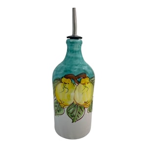 Hand-Painted Ceramic Olive Oil Bottle: Italian Lemon Cruet (16.9 oz)