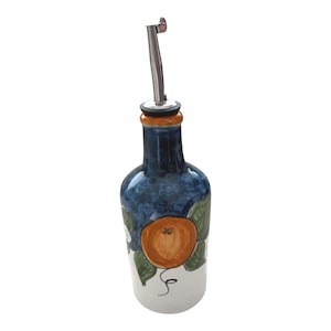 Ceramic Olive Oil Bottle | Italian Oil Decanter | Fruit Painted Cruet | Pottery Made in Italy