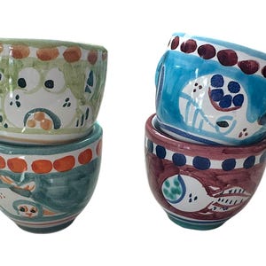 Espresso Cup Set of 4 | Vietri Style Ceramic Cups | 2 oz Italian Coffee Cups| Coffee lover gift set | Made in Italy Pottery
