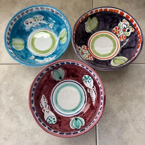 Ceramic Bowls Set of 3 | Italian Tableware | Vietri Sul Mare Dish Set | 6” Bowl for Cereal Soup | Animal Plates |Pottery Made in Italy