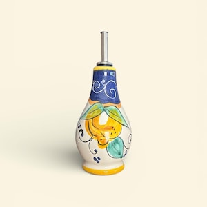 Ceramic Olive Oil Bottle | Italian Decanter Lemon Design | Cruet Made in Italy | Oil bottle with Handle