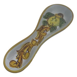 Hand-Painted Ceramic Spoon Rest: Italian Pottery with Lemons