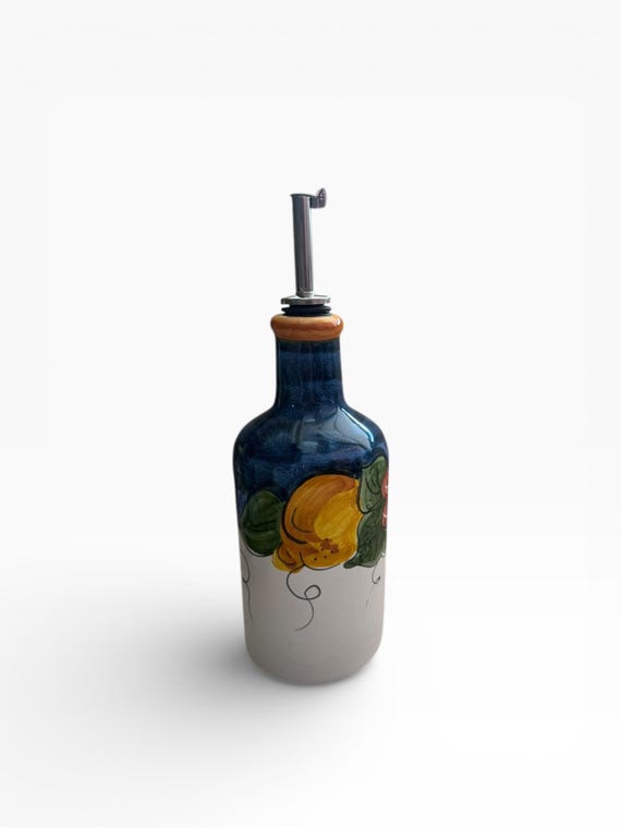 Keramik Olivenöl Flasche | Italienische Öl Karaffe | Menage mit Früchten | Keramik Made in Italien