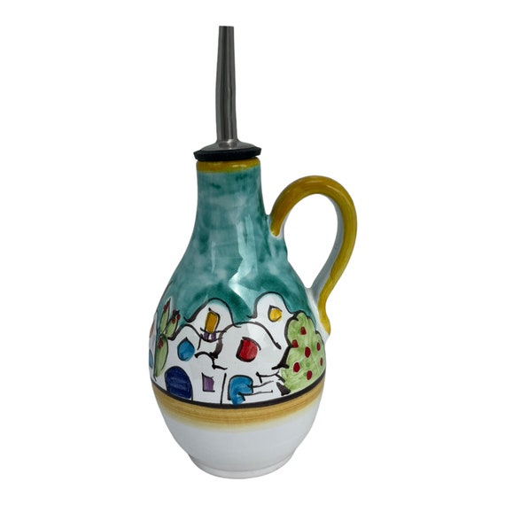 手描きの陶器オイルボトル：家が描かれたイタリアの陶器 - Etsy 日本