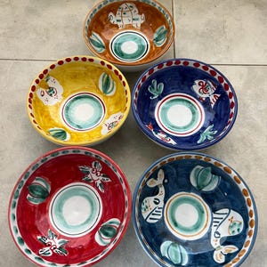 Handmade Ceramic Animal Bowls: Italian Vietri Style, Set of 5